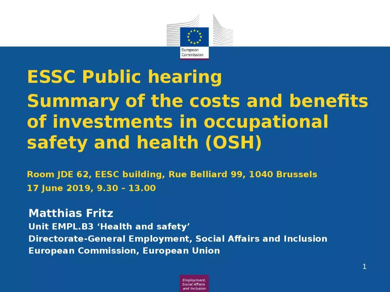 ESSC  Public hearing Summary of the costs and benefits of investments in occupational