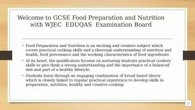 Welcome to GCSE Food Preparation and Nutrition with WJEC  EDUQAS  Examination Board