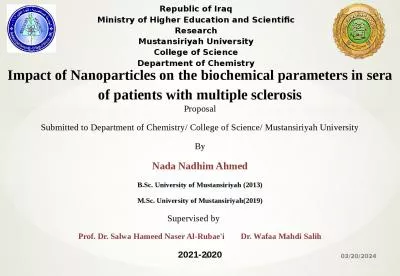 7/9/2021 1 Impact of Nanoparticles on the biochemical parameters in sera of patients with