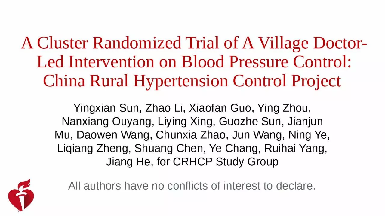 A Cluster Randomized Trial of A Village Doctor-Led Intervention on Blood Pressure Control: