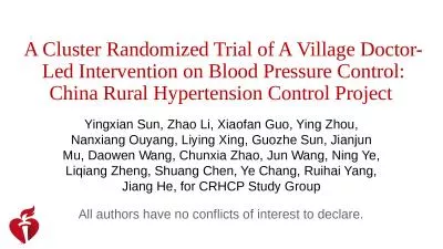 A Cluster Randomized Trial of A Village Doctor-Led Intervention on Blood Pressure Control: China Ru