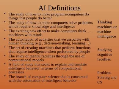 AI Definitions The study of how to make programs/computers do things that people do better