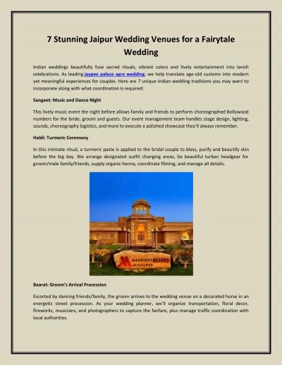 7 Stunning Jaipur Wedding Venues for a Fairytale Wedding