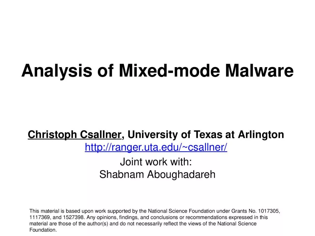 Analysis of Mixed-mode Malware