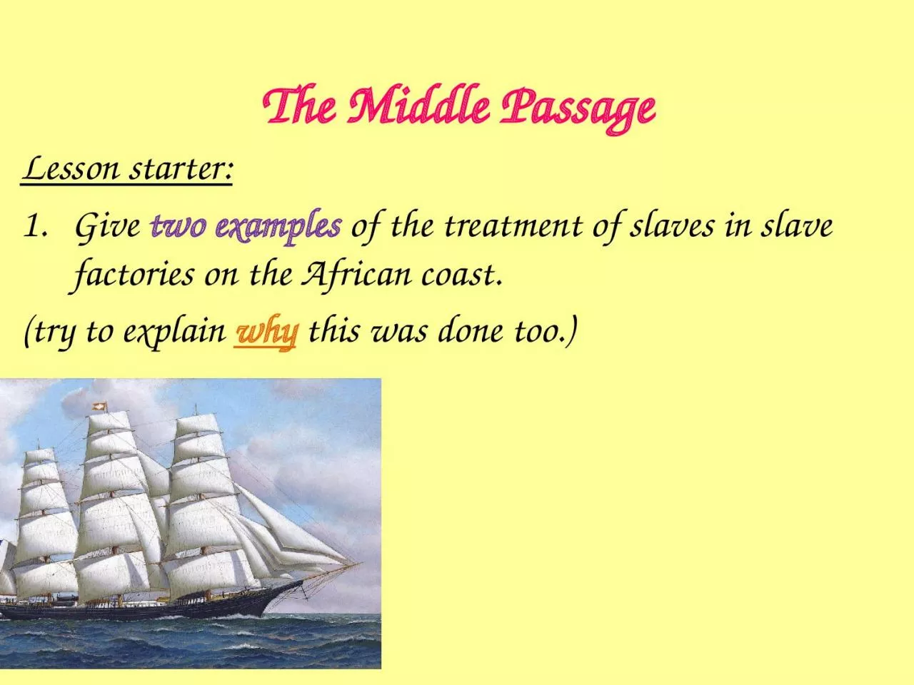 The Middle Passage Lesson starter: