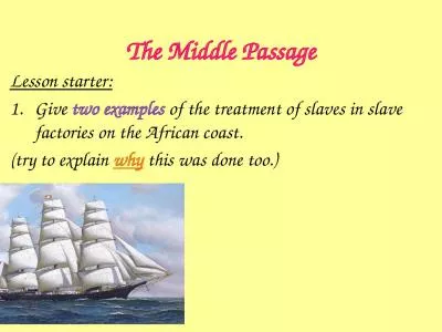 The Middle Passage Lesson starter: