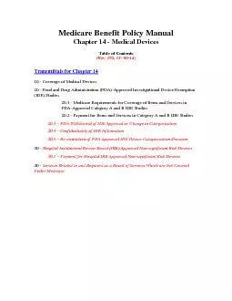 Medicare Benefit Policy ManualChapter 14 Medical DevicesTable of Conte