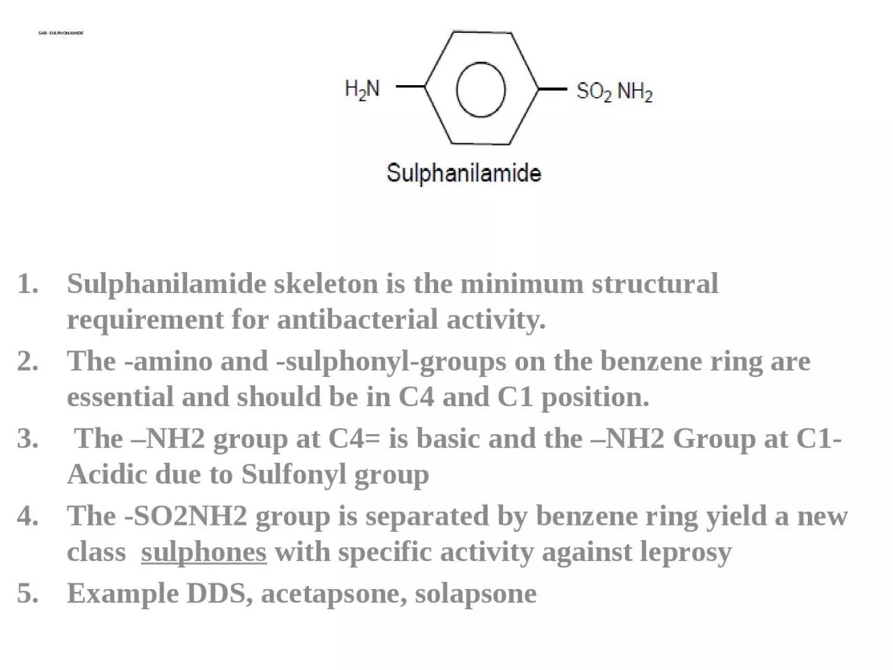 SAR- SULPHONAMIDE   Sulphanilamide