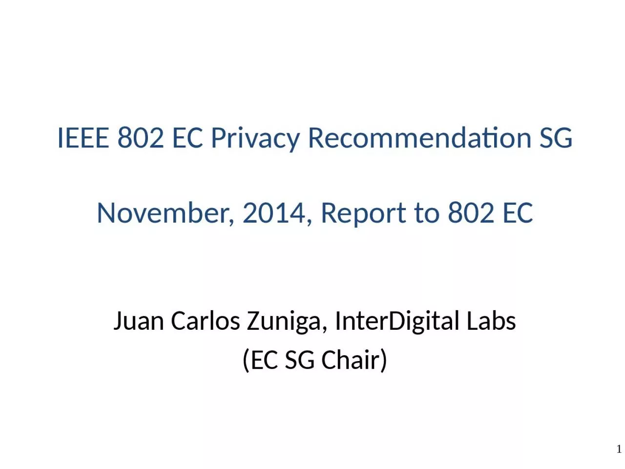 IEEE 802 EC Privacy Recommendation SG