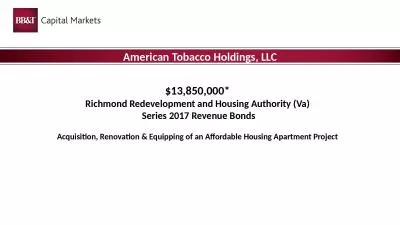 $13,850,000* Richmond Redevelopment and Housing Authority (