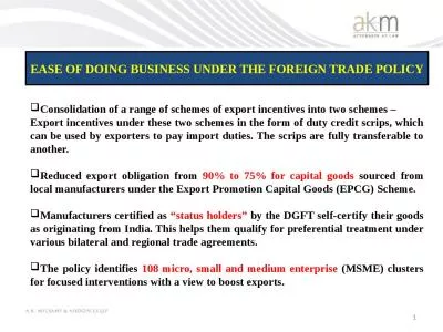 1 EASE OF DOING BUSINESS UNDER THE FOREIGN TRADE POLICY