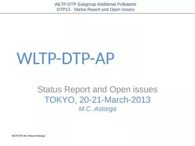 WLTP-DTP-AP Status Report and Open issues