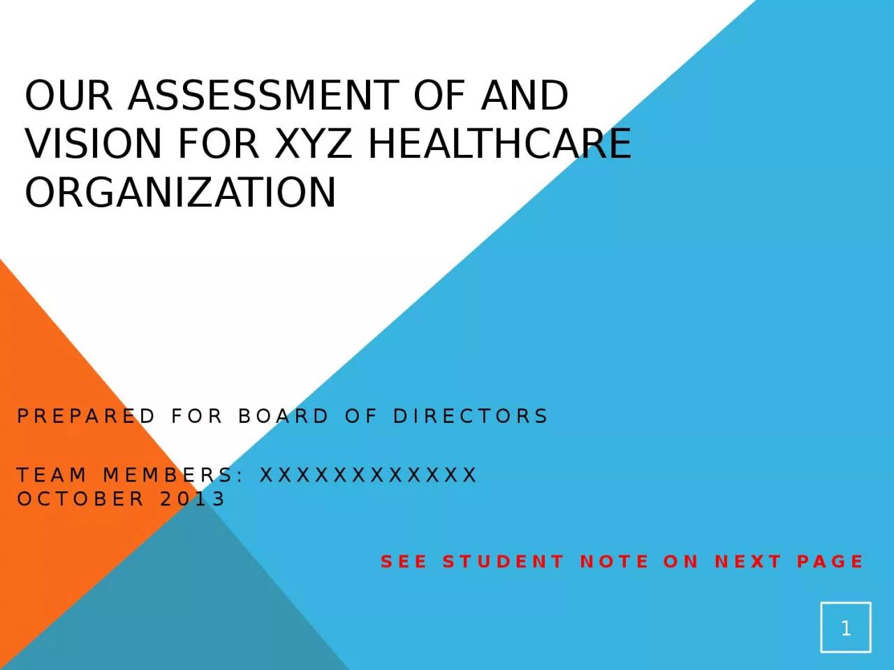 Our assessment of and vision for XYZ healthcare organization
