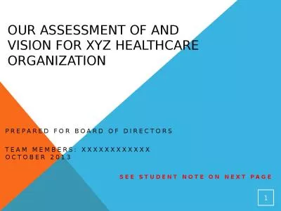 Our assessment of and vision for XYZ healthcare organization