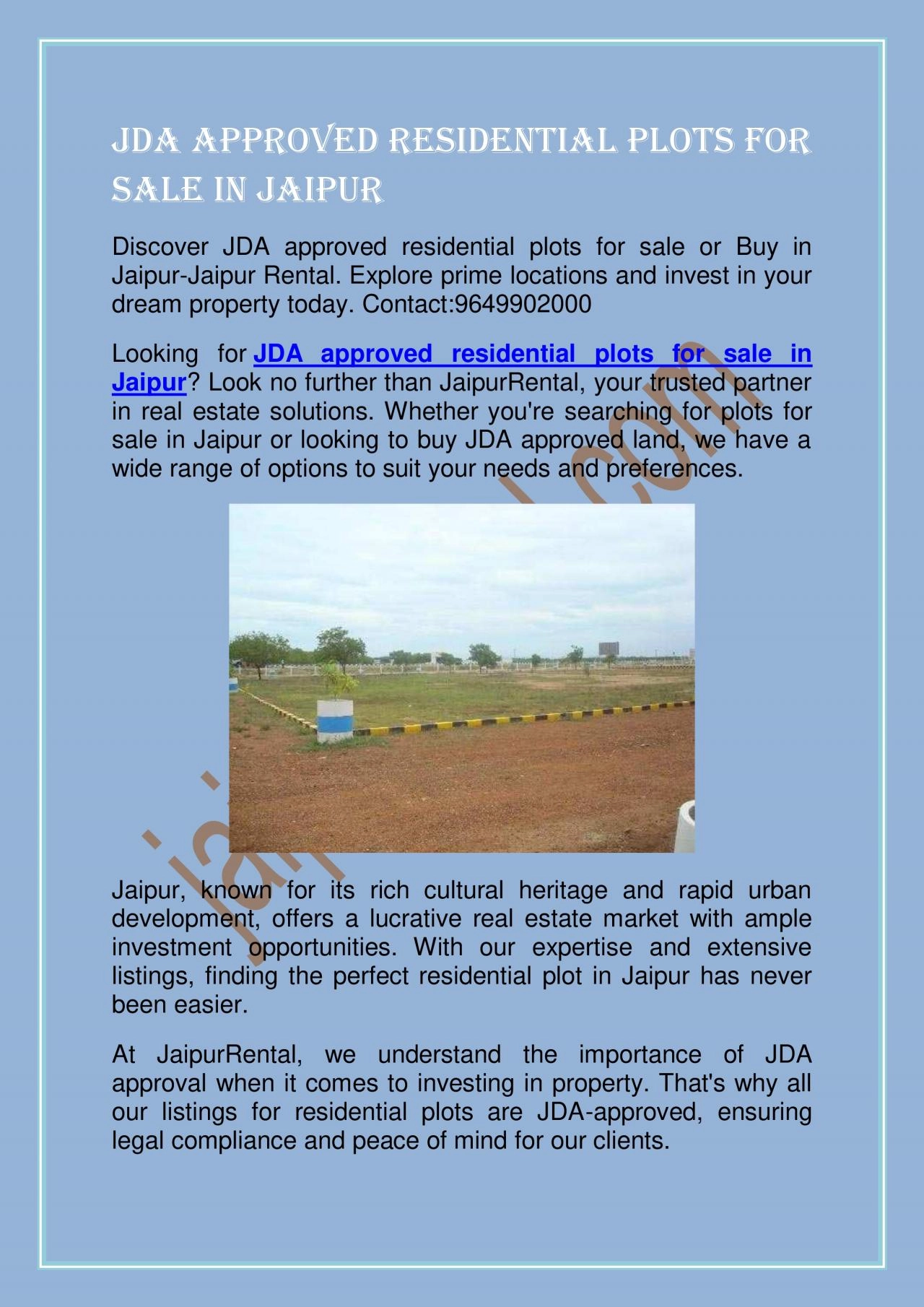 PDF-JDA Approved Residential Plots for Sale in Jaipur