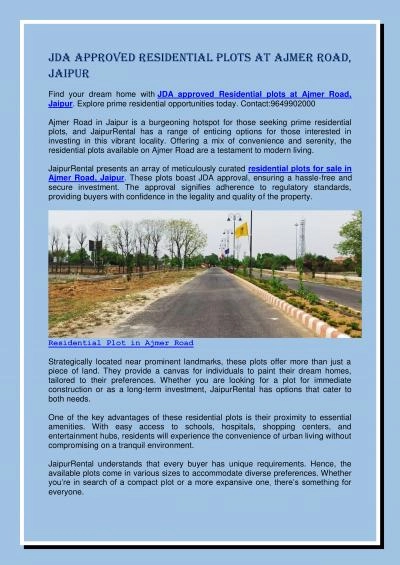 JDA approved Residential plots at Ajmer Road, Jaipur