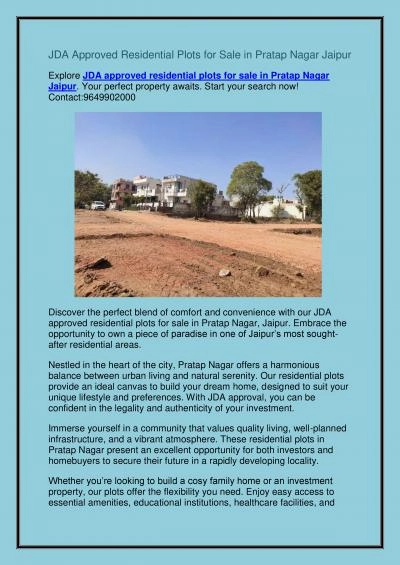 JDA Approved Residential Plots for Sale in Pratap Nagar Jaipur