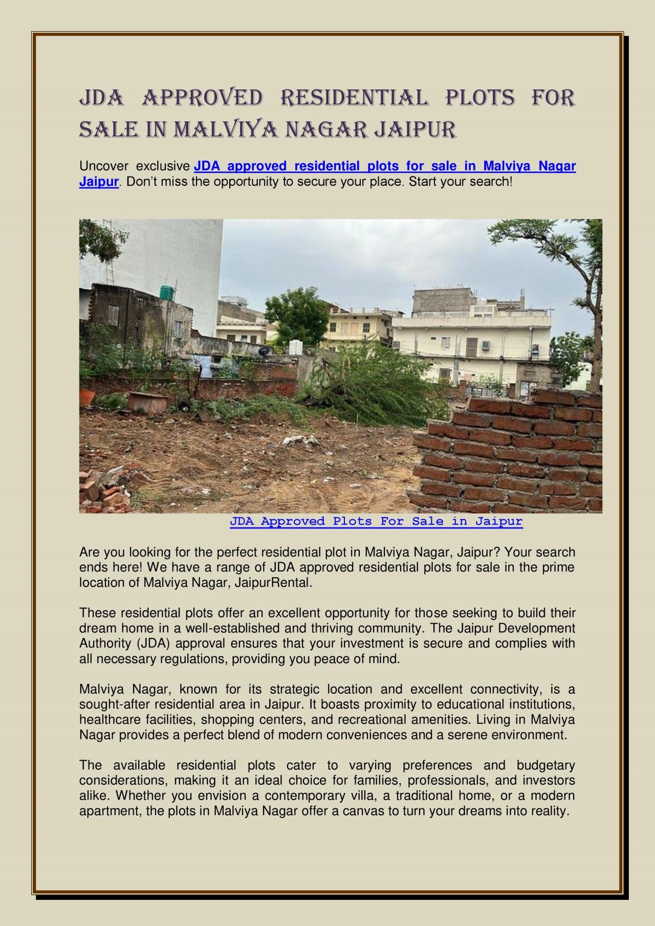 PDF-JDA Approved Residential Plots For Sale in Malviya Nagar Jaipur