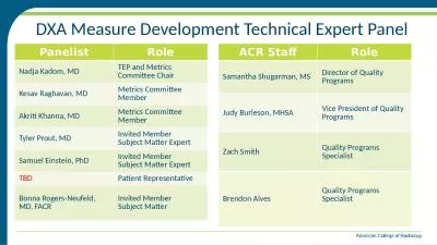 DXA Measure Development Technical Expert Panel
