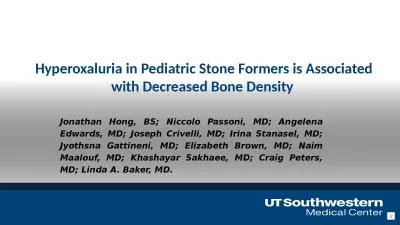 Hyperoxaluria in Pediatric Stone Formers is Associated with Decreased Bone Density