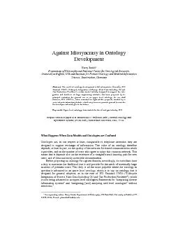 Against Idiosyncrasy in Ontology Development Barry SmithDepartment of