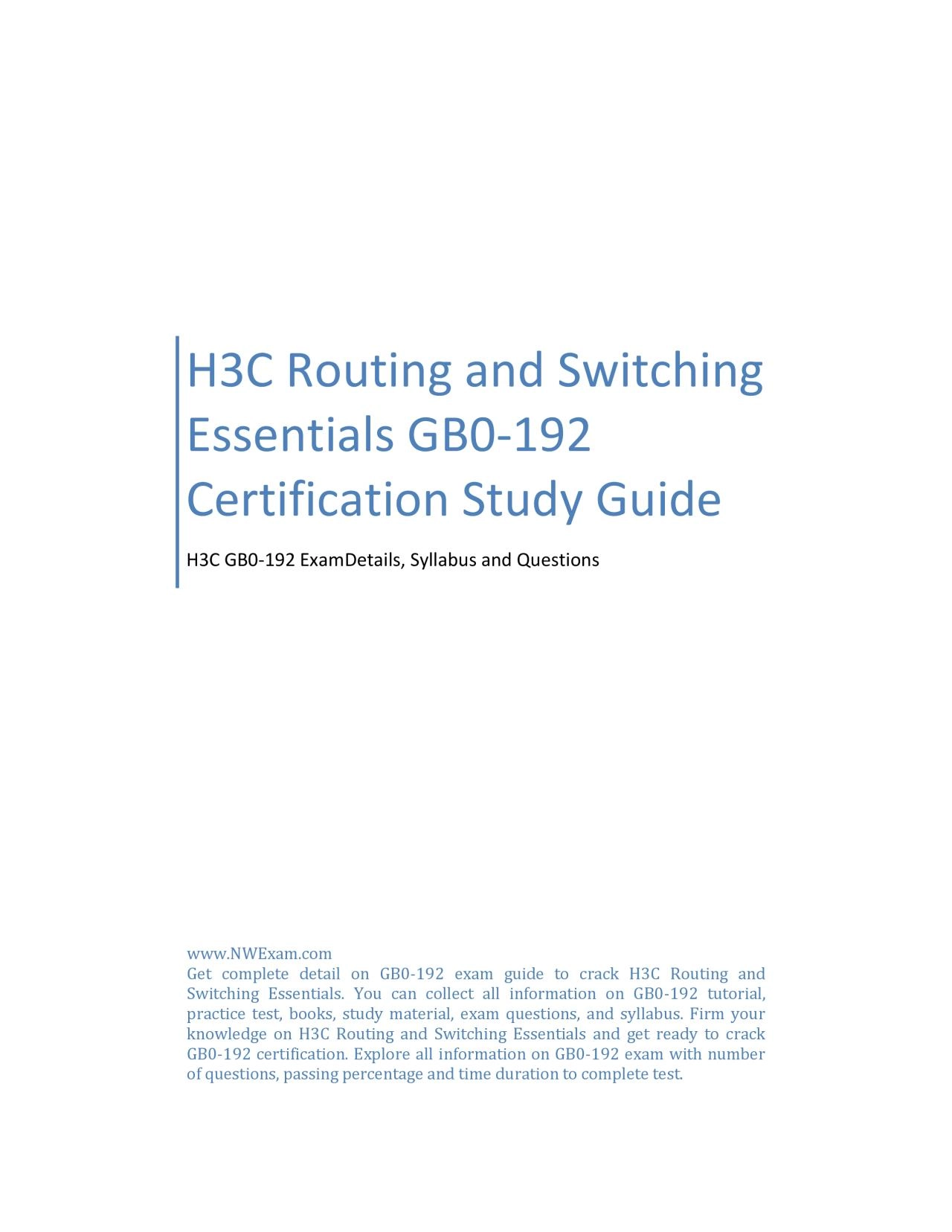 PDF-H3C Routing and Switching Essentials GB0-192 Certification Study Guide