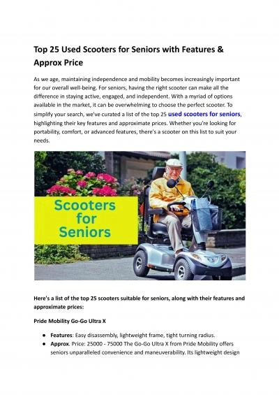 Top 25 Used Scooters for Seniors with Features & Approx Price