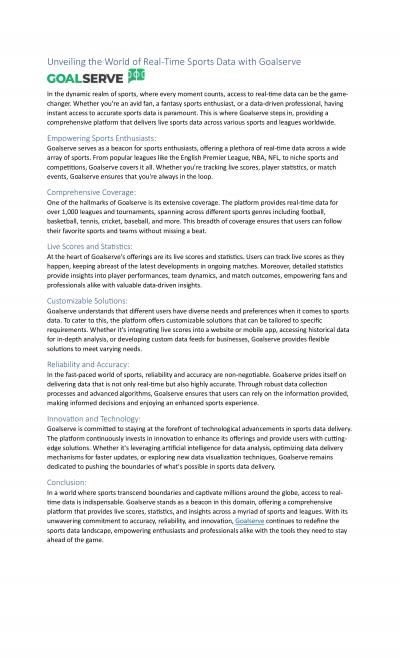 Unveiling the World of Real-Time Sports Data with Goalserve