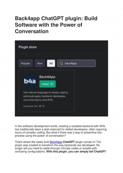Back4app ChatGPT plugin Build Software with the Power of Conversation