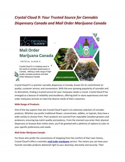 Crystal Cloud 9: Your Trusted Source for Cannabis Dispensary Canada and Mail Order Marijuana Canada