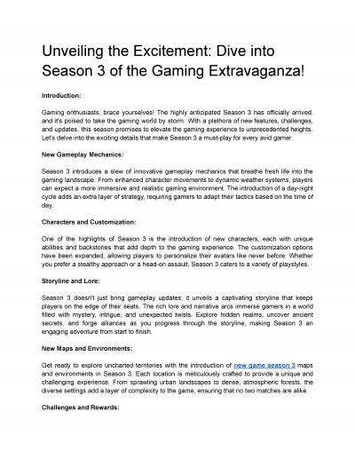 Unveiling the Excitement: Dive into Season 3 of the Gaming Extravaganza!