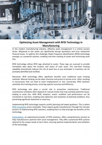 Optimizing Asset Management with RFID Technology in Manufacturing