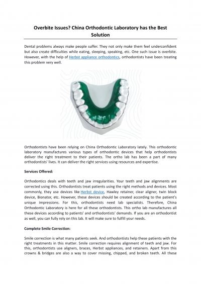 Overbite Issues? China Orthodontic Laboratory has the Best Solution