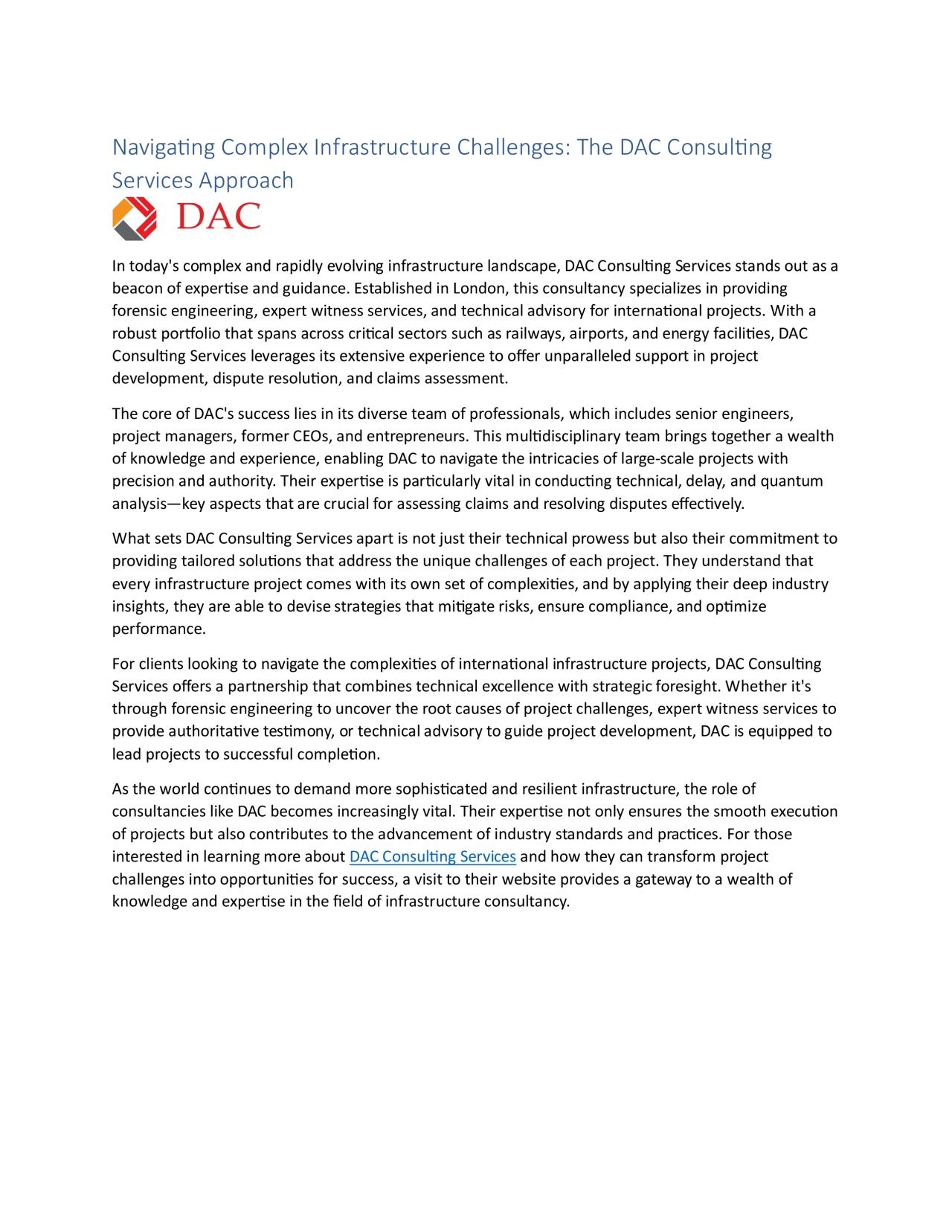 Navigating Complex Infrastructure Challenges: The DAC Consulting Services Approach