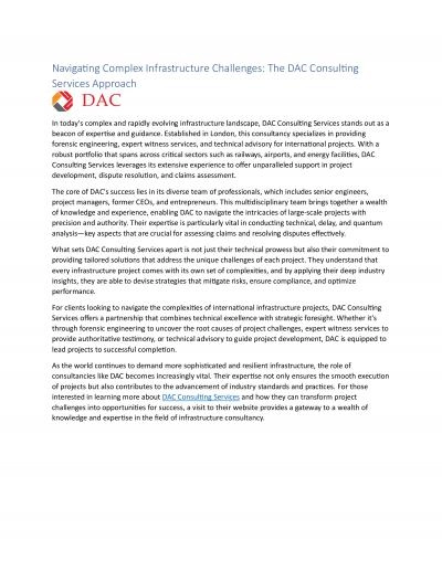 Navigating Complex Infrastructure Challenges: The DAC Consulting Services Approach
