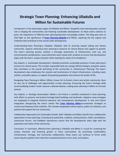 Strategic Town Planning: Enhancing Ulladulla and Milton for Sustainable Futures