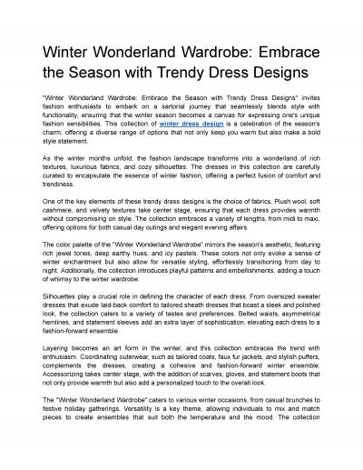 Winter Wonderland Wardrobe: Embrace the Season with Trendy Dress Designs