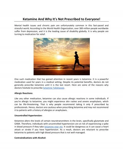 Ketamine And Why It\'s Not Prescribed to Everyone!