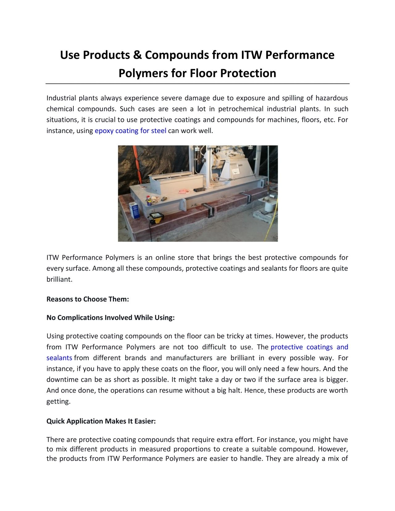 PDF-Use Products & Compounds from ITW Performance Polymers for Floor Protection