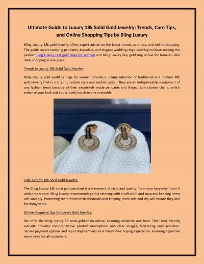 Ultimate Guide to Luxury 18k Solid Gold Jewelry: Trends, Care Tips, and Online Shopping Tips by Bling Luxury