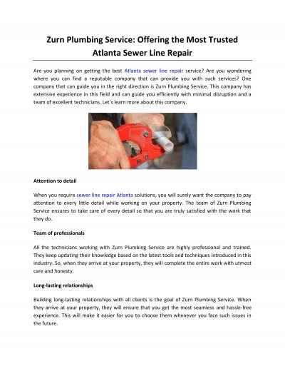 Zurn Plumbing Service: Offering the Most Trusted Atlanta Sewer Line Repair
