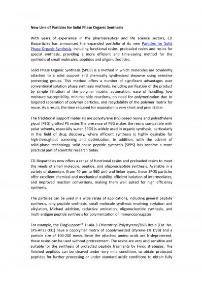 New Line of Particles for Solid Phase Organic Synthesis