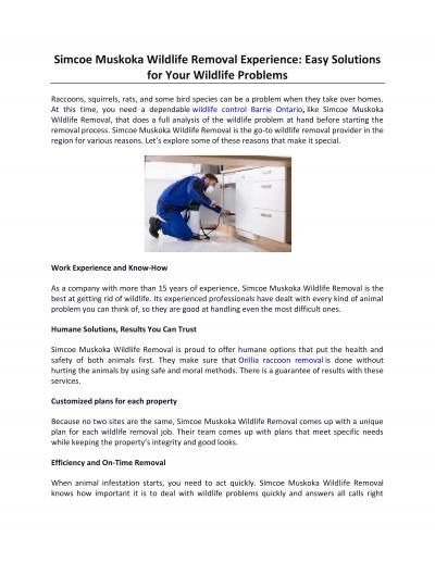 Simcoe Muskoka Wildlife Removal Experience: Easy Solutions for Your Wildlife Problems