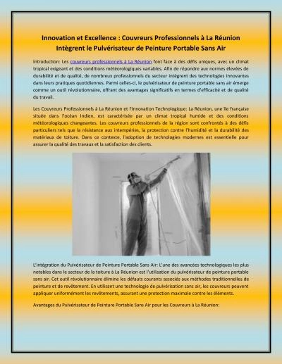 Innovation et Excellence : Couvreurs Professionnels à La Réunion Intègrent le Pulvérisateur de Peinture Portable Sans Air