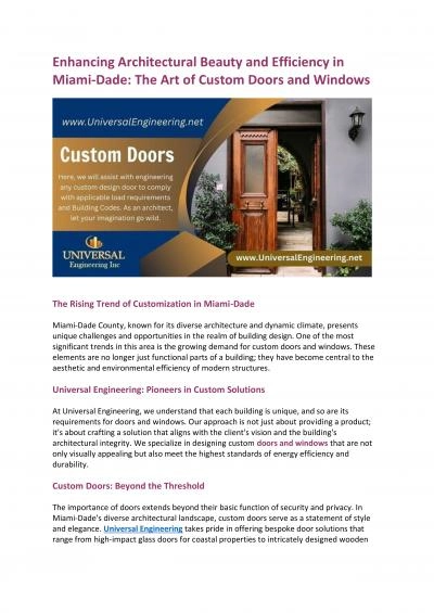Enhancing Architectural Beauty and Efficiency in Miami-Dade: The Art of Custom Doors and Windows