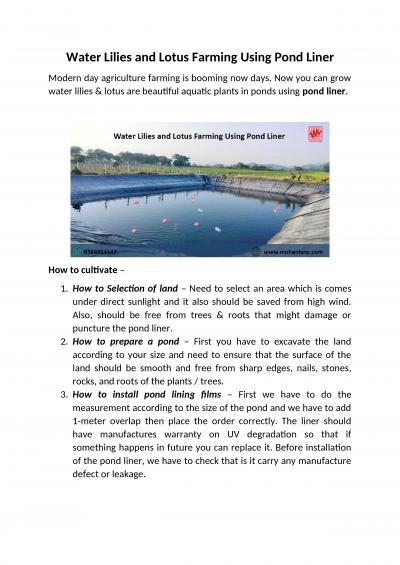 Water Lilies and Lotus Farming Using Pond Liner