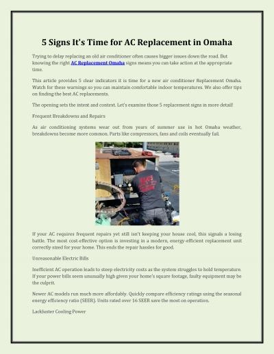 5 Signs It\'s Time for AC Replacement in Omaha