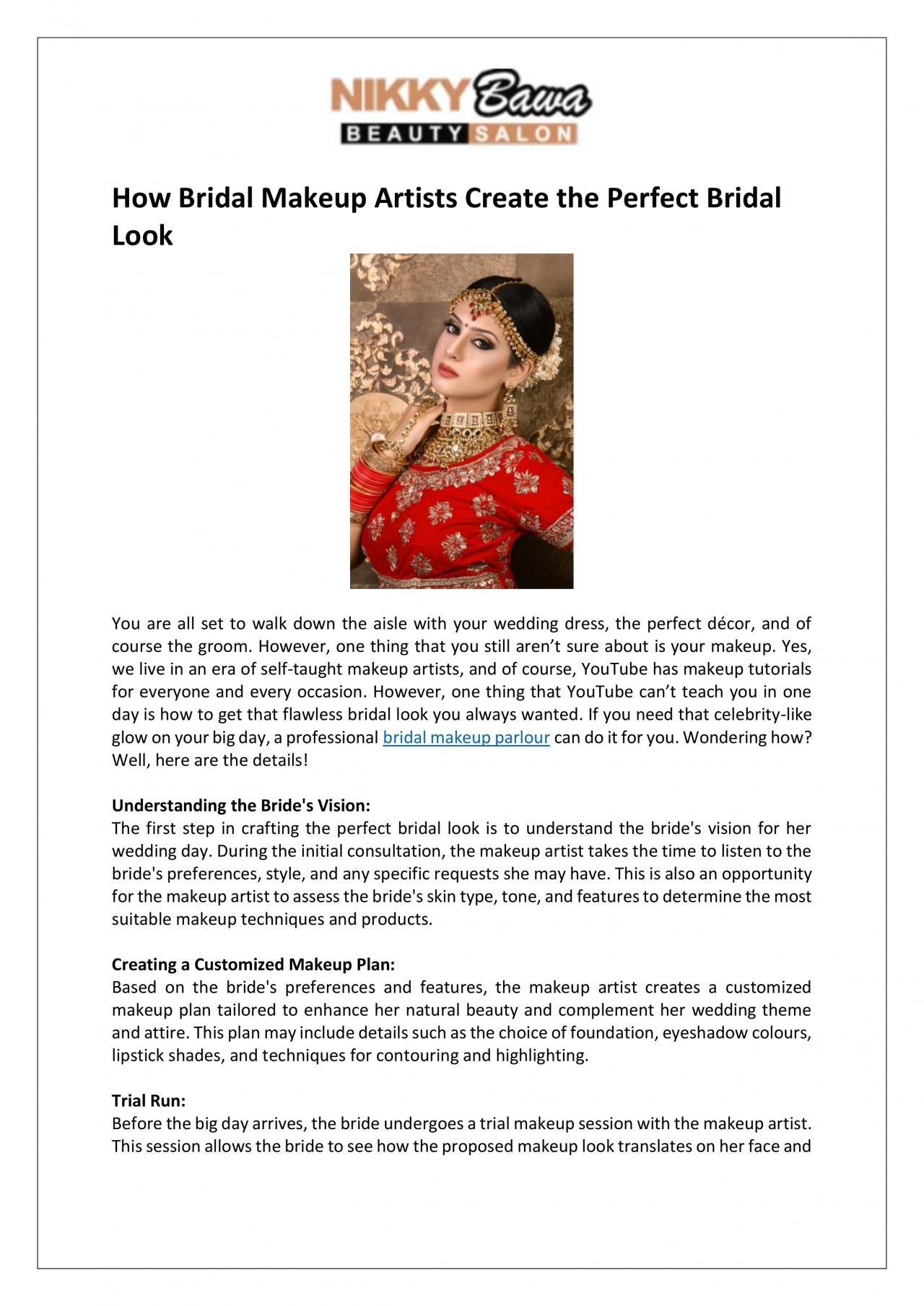 PDF-Nikky Bawa Medi Salon - How Bridal Makeup Artists Create the Perfect Bridal Look