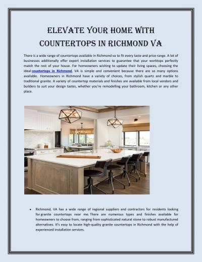 Elevate your home with countertops in richmond va