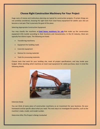Choose Right Construction Machinery For Your Project